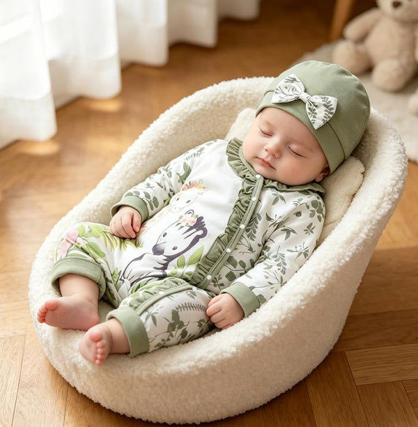 3PCS Cute Animal Floral Printed Long Sleeve Baby Jumpsuit