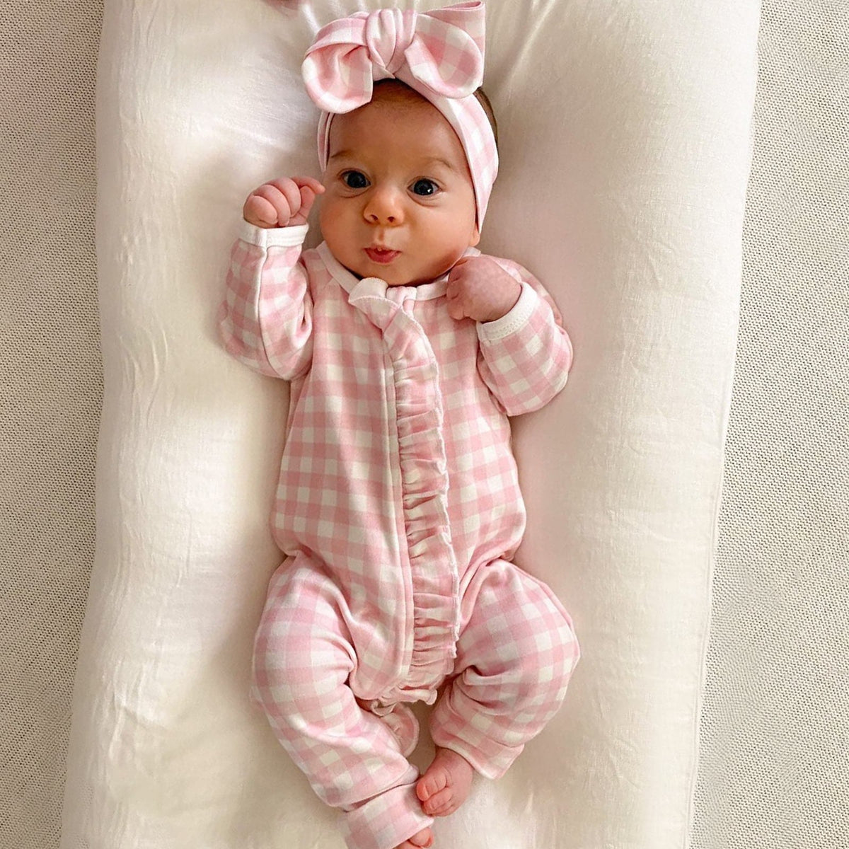 2PCS Lovely Plaid Printed Long Sleeve Baby Jumpsuit Main image
