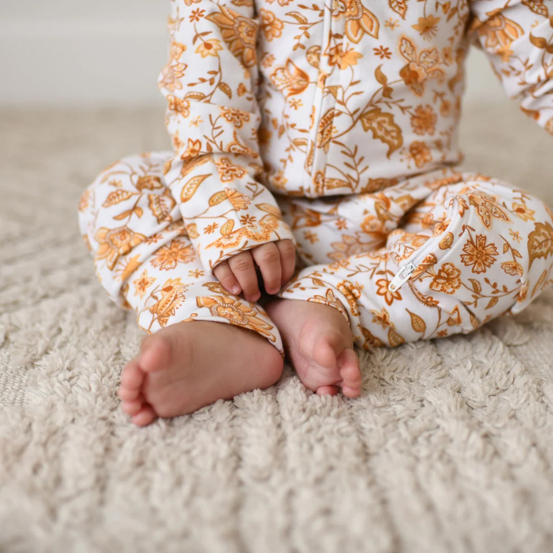 2PCS Soft Floral Print Long Sleeve Baby Zipper Jumpsuit