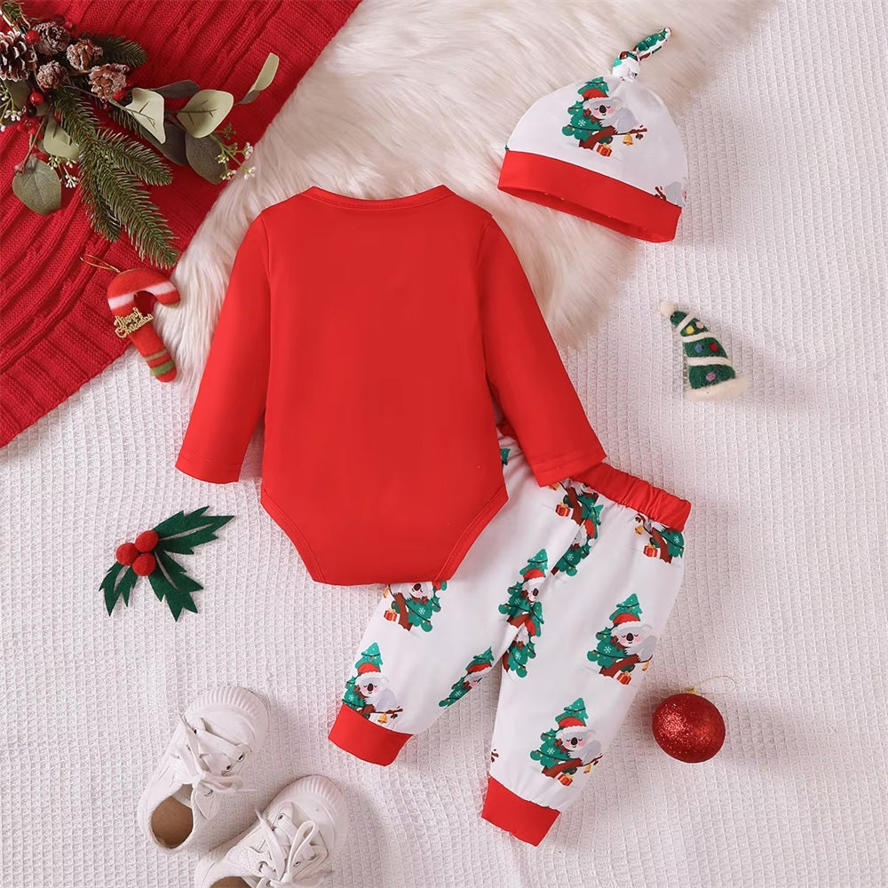 3PCS Christmas Tree Koala Print Long Sleeve Baby Set