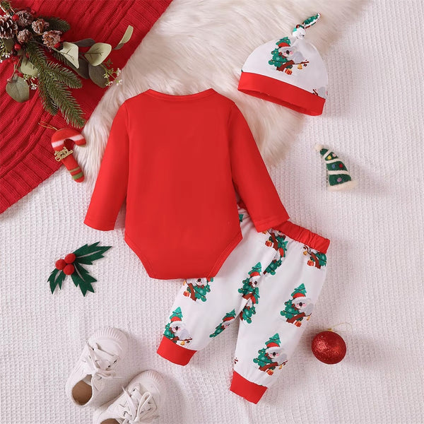 3PCS Christmas Tree Koala Print Long Sleeve Baby Set