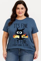 It's Fine I'm Fine Print Women Slogan Plus Size T-shirt