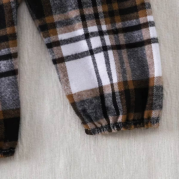 2PCS Stylish Bear Plaid Print Long Sleeve Baby Overalls Set
