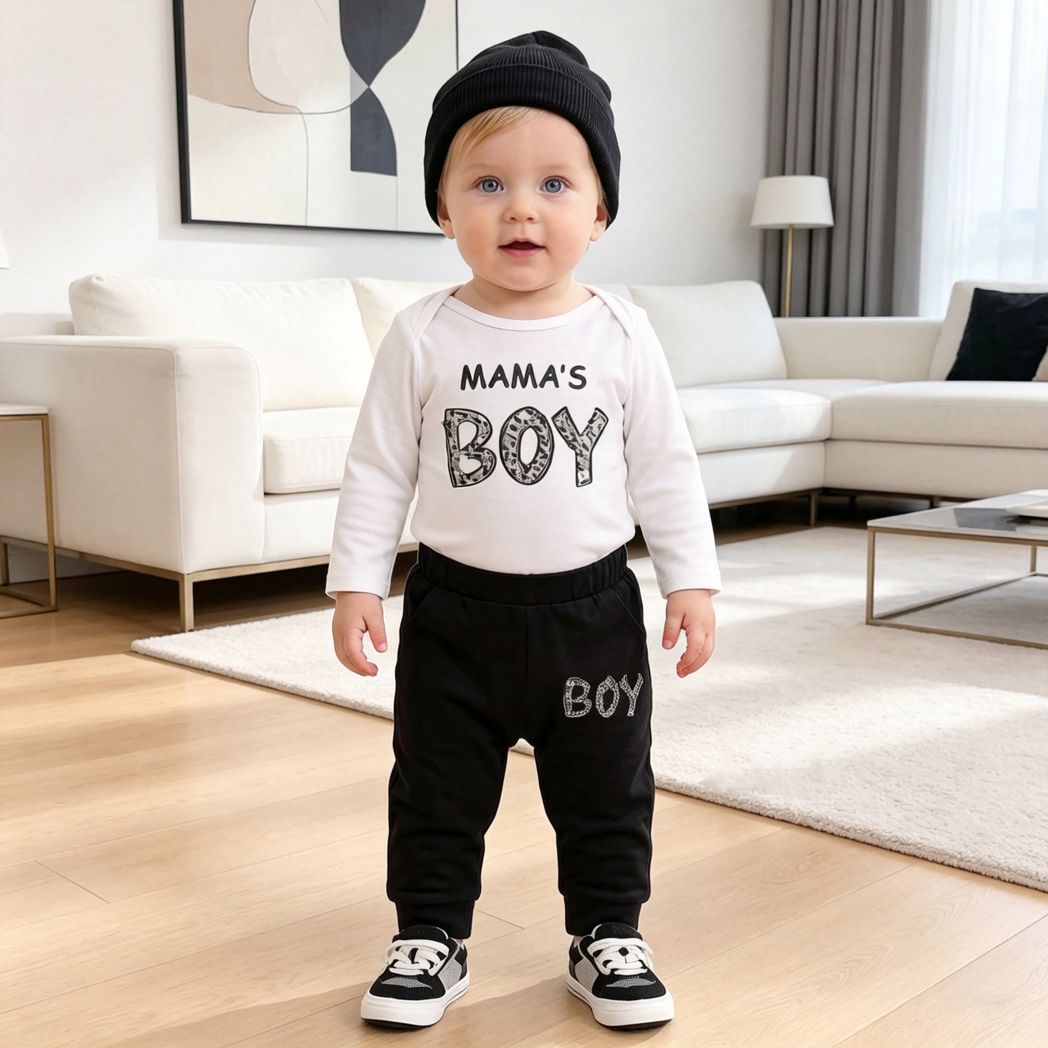 3PCS Mama's Boy Letter Printed Long Sleeve Baby Set Secondary image