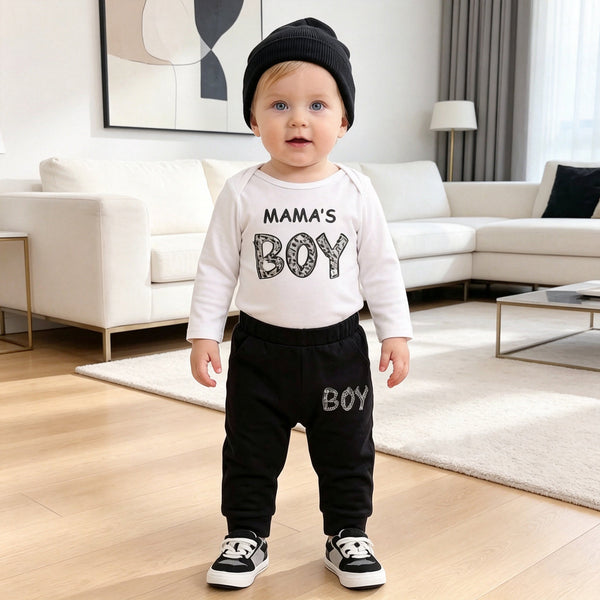 3PCS Mama's Boy Letter Printed Long Sleeve Baby Set