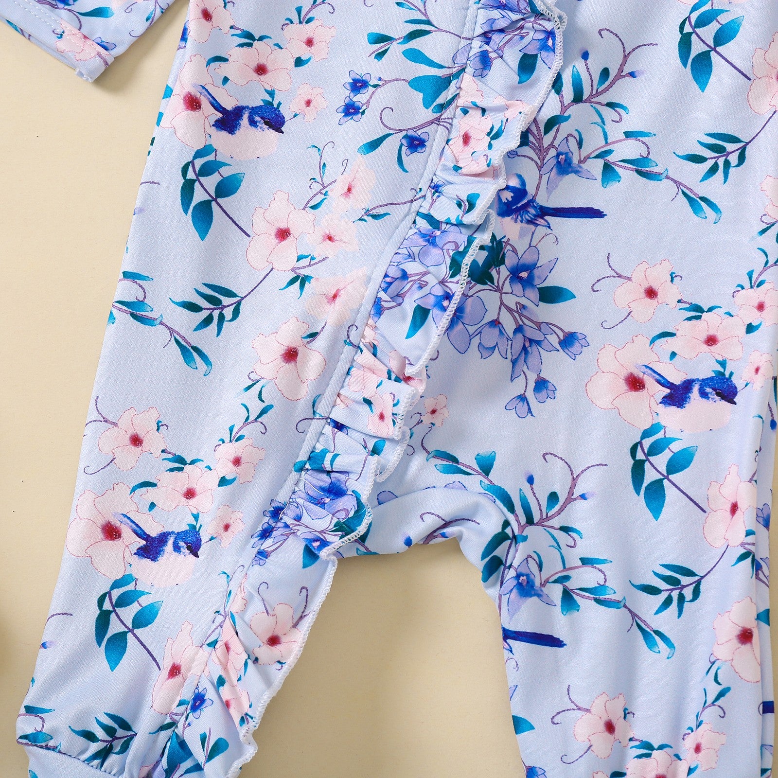 2PCS Pretty Floral Printed Long Sleeve Baby Jumpsuit