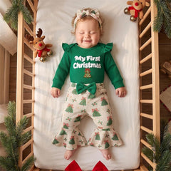 3PCS Sweet My First Christmas Tree Letter Applique Baby Set