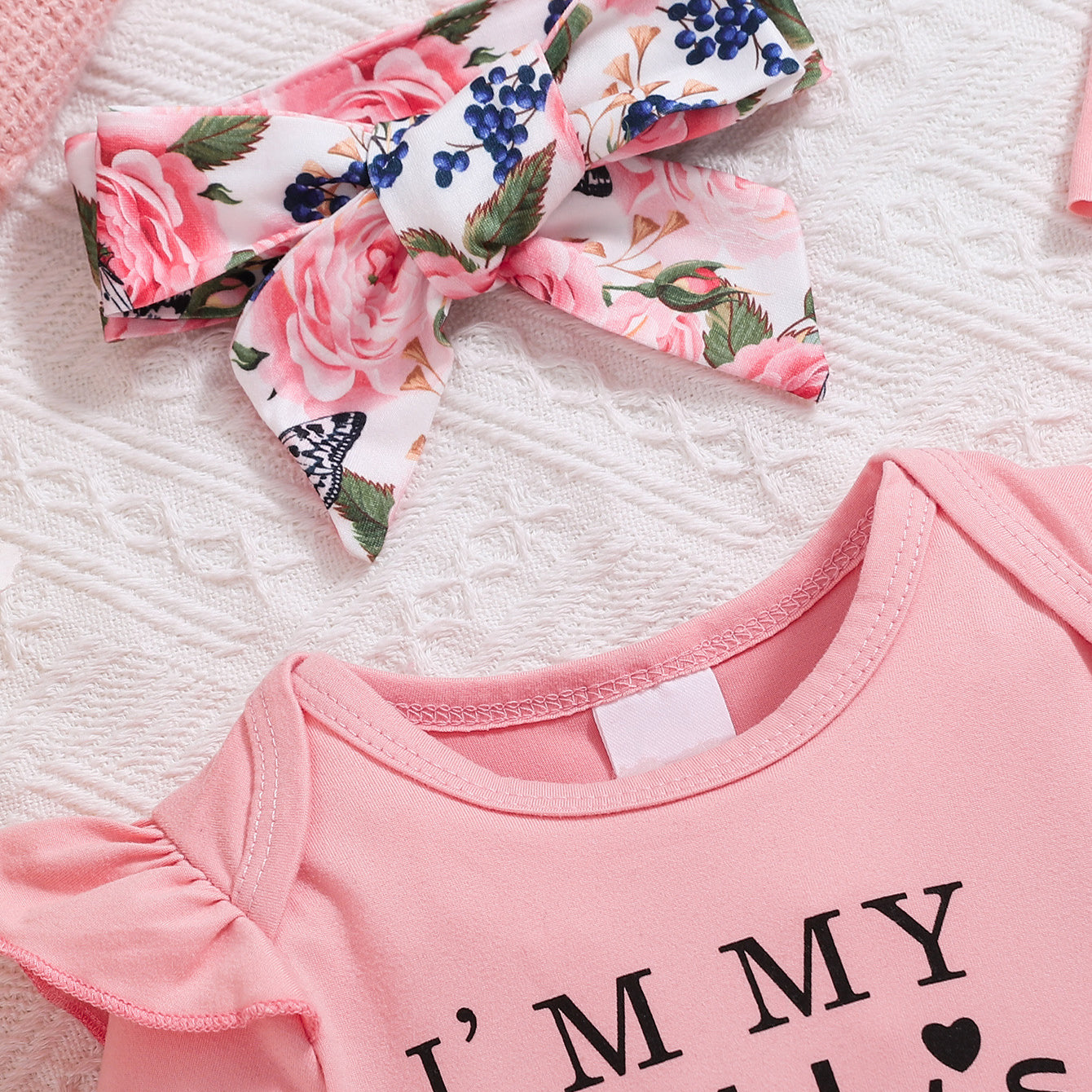 3PCS I'M My Daddy's Girl Letter Floral Printed Baby Set