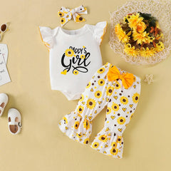 3PCS Daddy's Girl Letter Sunflower Printed Sleeveless Baby Set