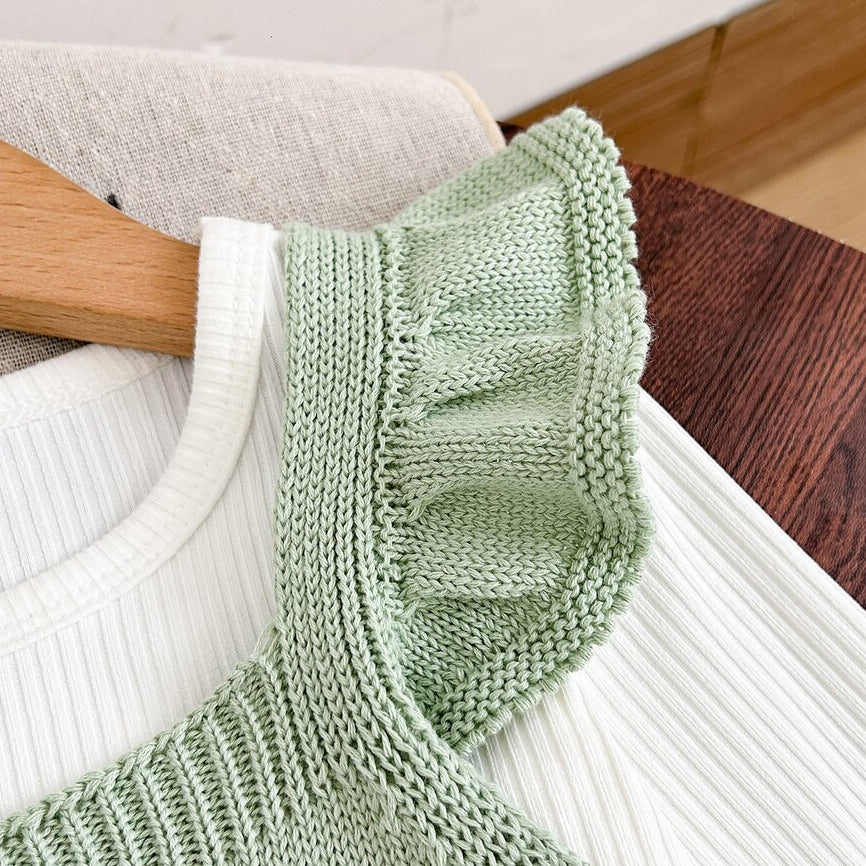 Sweet Floral Faux Two-Piece Long Sleeve Knit Baby Girl Jumpsuit