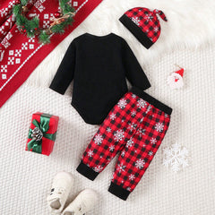 3PCS Dapper My 1st Christmas Letter Santa Plaid Print Baby Boy Set