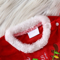 2PCS My 1st Christmas Letter Reindeer Print Baby Girl Velvet Romper