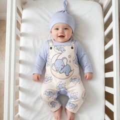 2PCS Lovely Elephant Print Long Sleeve Baby Boy Jumpsuit