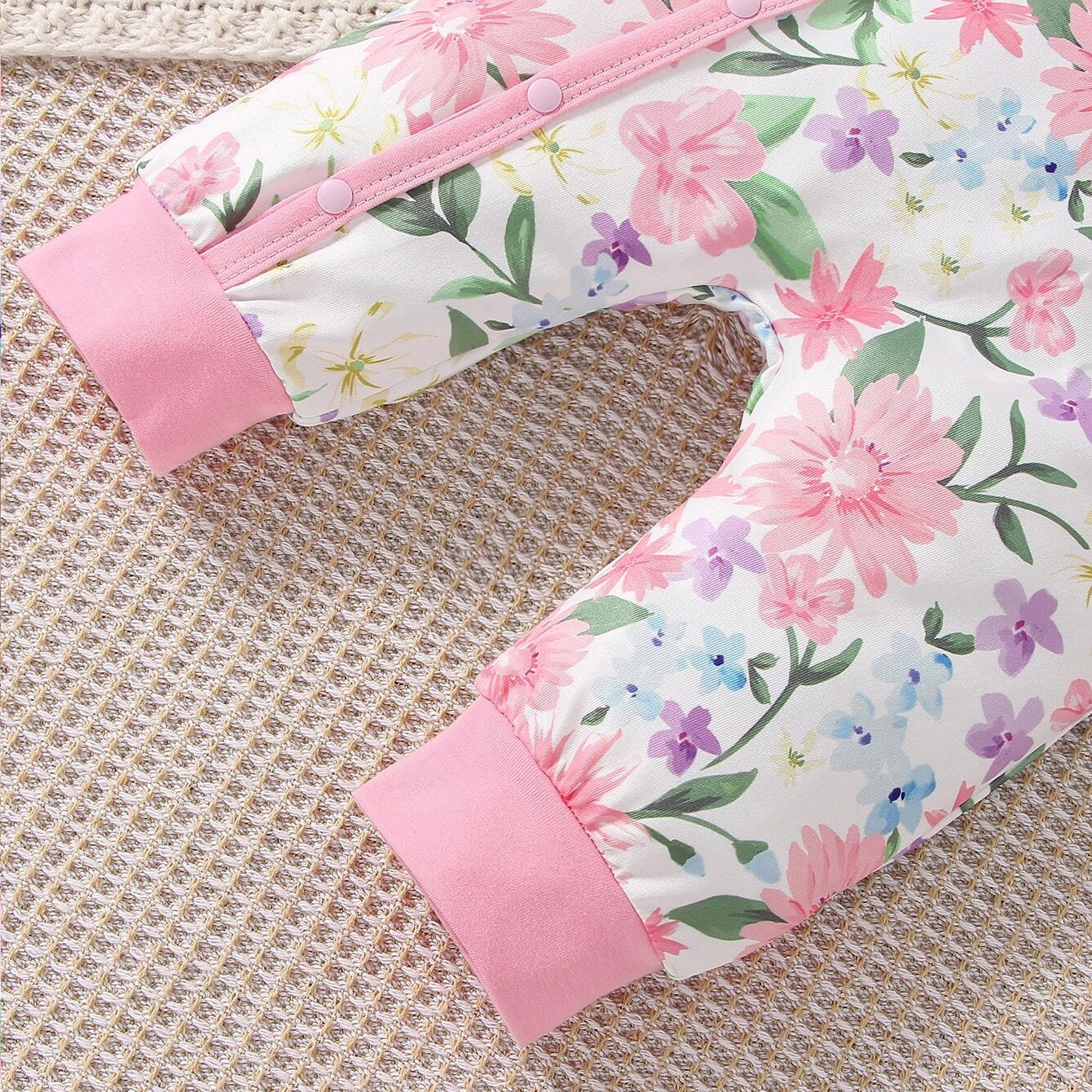 2PCS Sweet Floral Printed Bow Long Sleeve Baby Jumpsuit