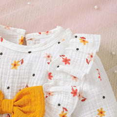 Sweet Baby Girl Ditsy Floral Printed Ruffle Long Sleeve Jumpsuit