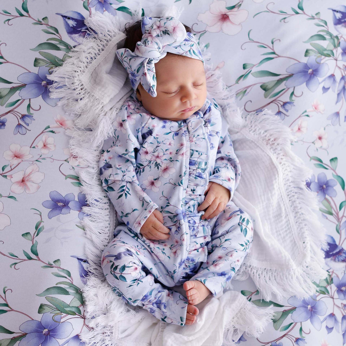 2PCS Pretty Floral Printed Long Sleeve Baby Jumpsuit Main image
