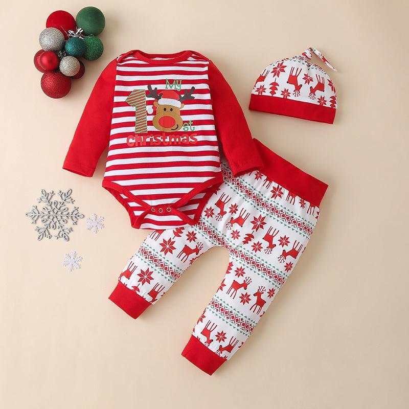 3PCS Cute Christmas Elk Letter Printed Baby Set Main image
