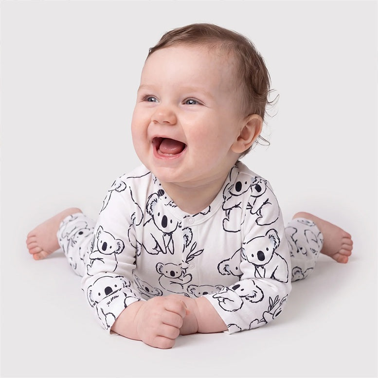 Endearing Koala Print Long Sleeve Baby Jumpsuit