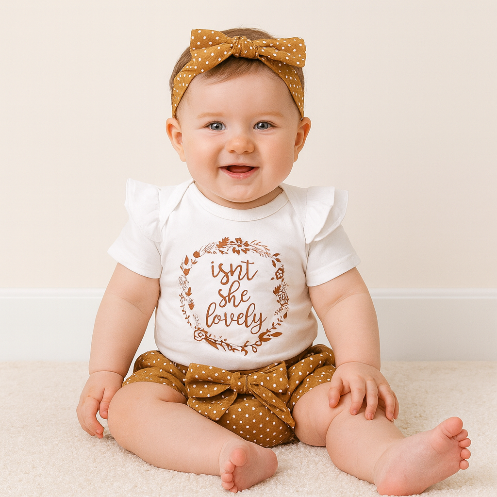 Isn't She Lovely Polka Dots Printed Baby Set