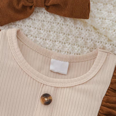 2PCS Faux Two Piece Bow Embroidered Long Sleeve Baby Girl Jumpsuit