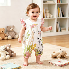Cartoon Giraffe With Zebra Printed Baby Romper