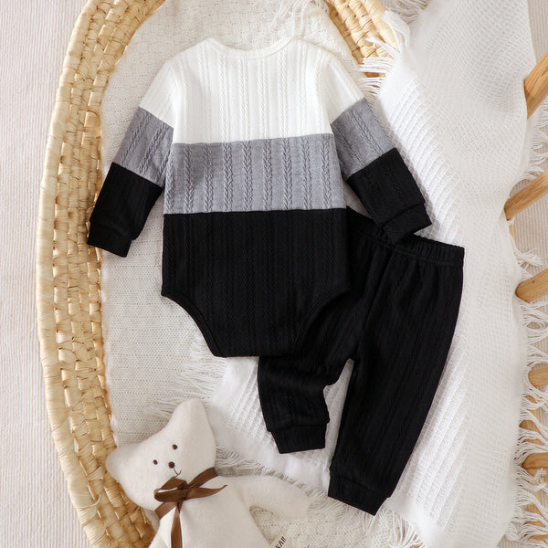2PCS Handsome Littleman Letter Color Block Long Sleeve Knit Baby Set