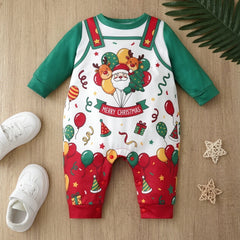 Cute Merry Christmas Letter Holiday Print Long Sleeve Baby Jumpsuit