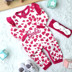 2PCS Barbie Letter Heart Printed Long Sleeve Baby Jumpsuit