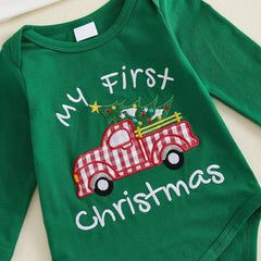 3PCS Cute My First Christmas Letter Tractor Tree Embroidered Baby Boy Set