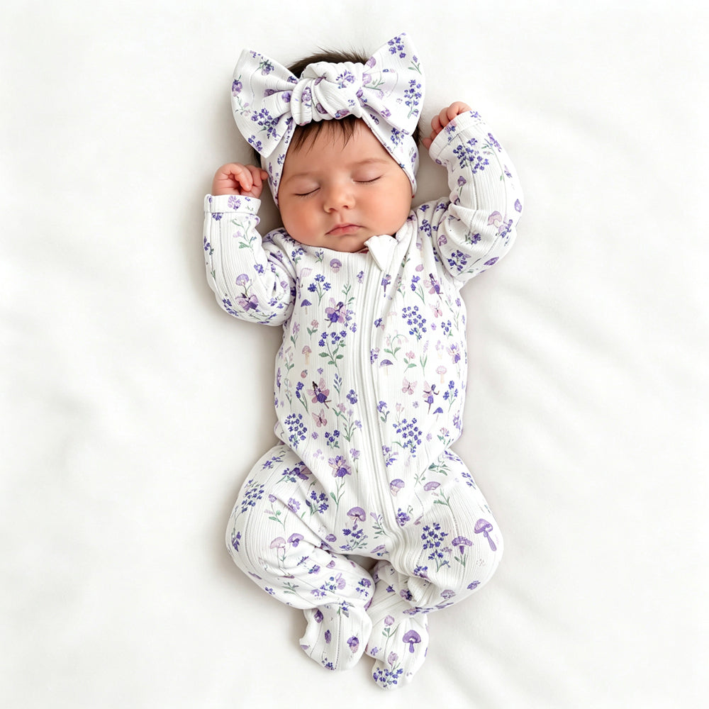 2PCS Exquisite Floral Printed Long Sleeve Baby Zipper Jumpsuit Main image