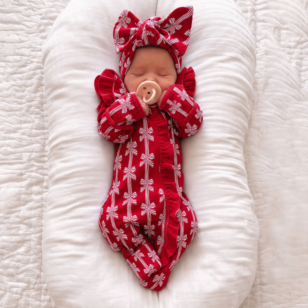 2PCS Lovely Bow Stripe Print Long Sleeve Zipper Baby Jumpsuit Main image