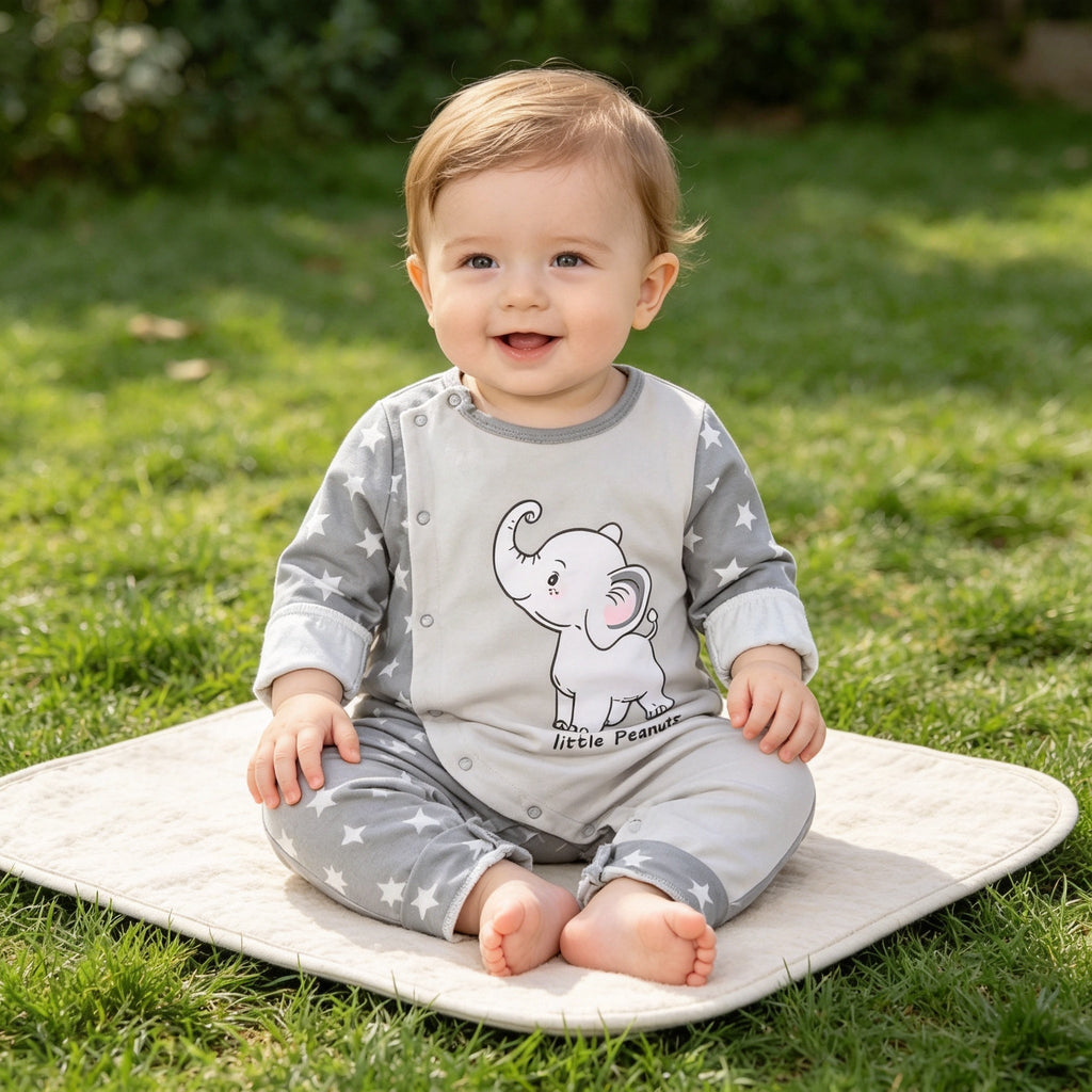 Lovely Little Peanuts Elephant Printed Baby Jumpsuit