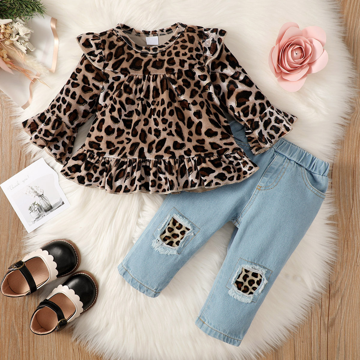 2PCS Cute Leopard Printed Baby Set Main image