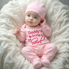 2PCS Pretty Daddy's Little Girl Letter Embroidery Solid Color Baby Jumpsuit