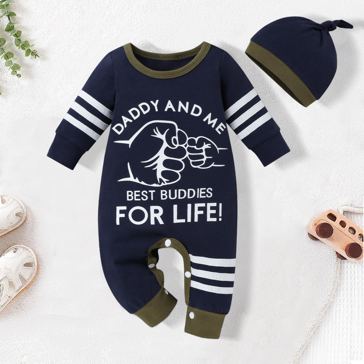 2PCS Daddy And Me Letter Printed Long Sleeve Baby Jumpsuit