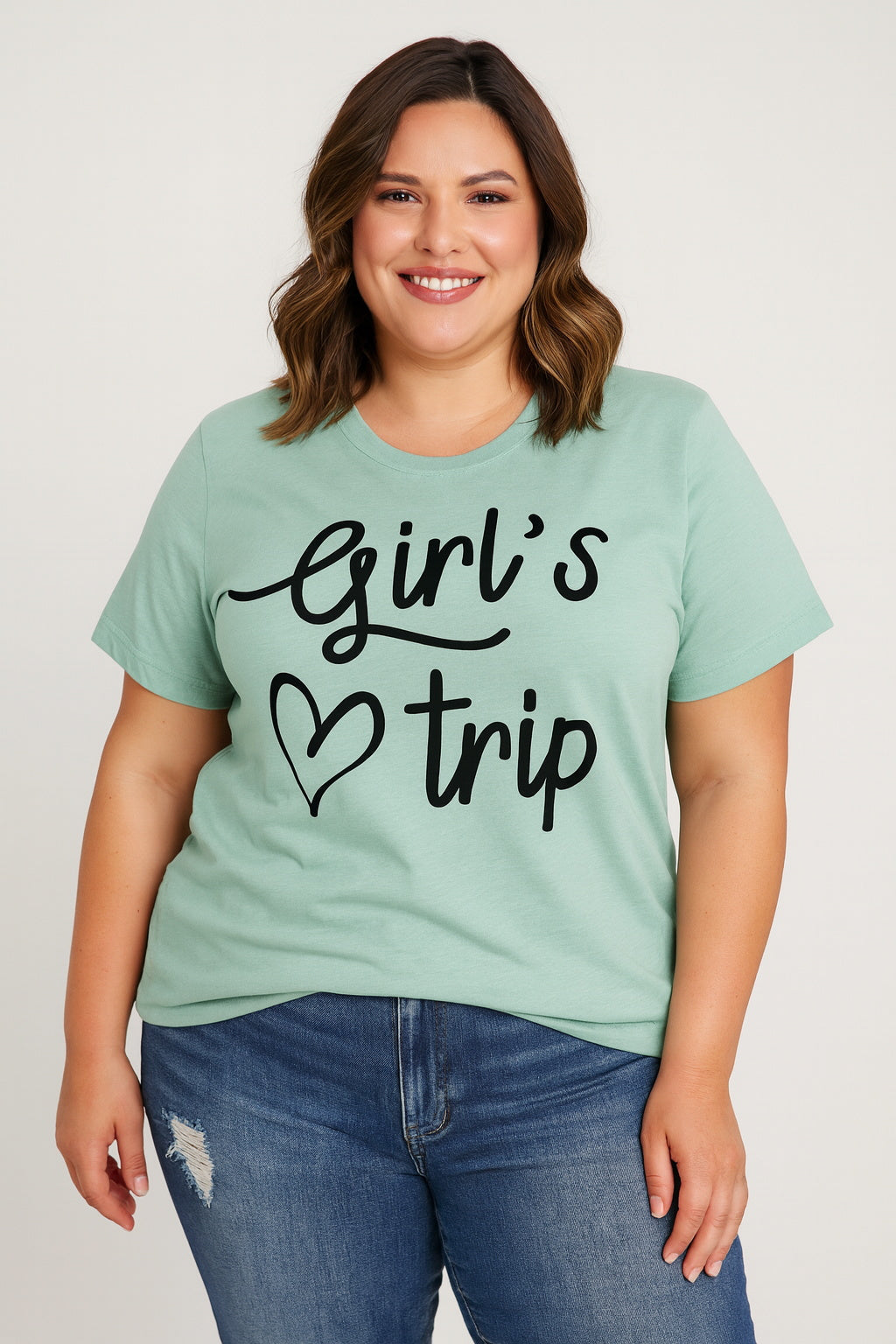 Girl's Trip Letter Heart Print Women Slogan Plus Size T-Shirt