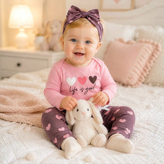 3PCS Cute Life Is Good Letter Heart Printed Baby Set