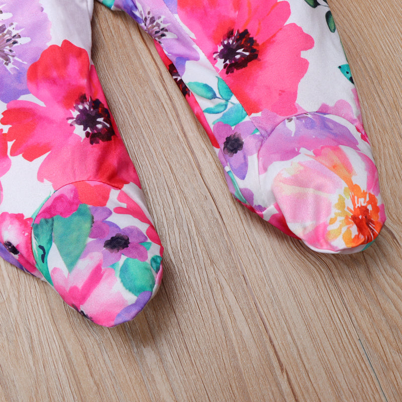 Lovely Baby Full Floral Printed Pajamas With Headband