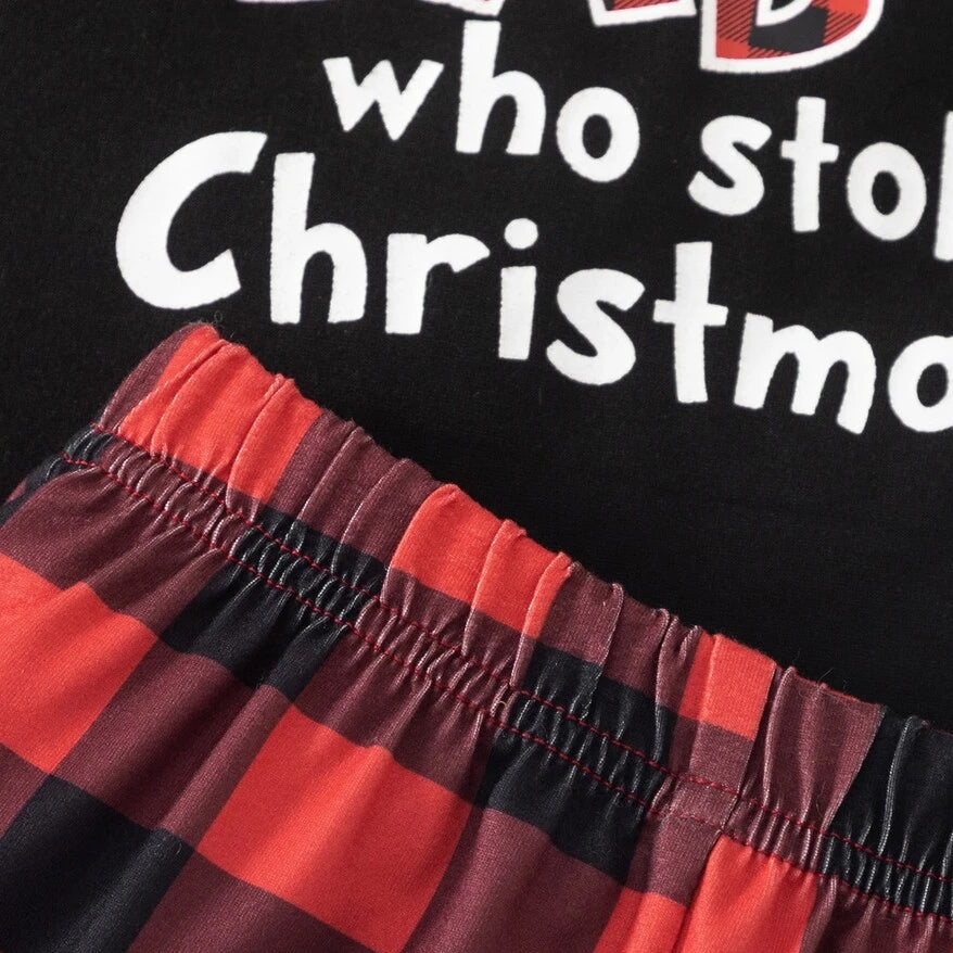 3PCS The Baby Who Stole Christmas Letter Plaid Print Baby Boy Set