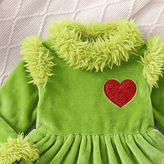 Sweet Heart Printed Long Sleeve Baby Christmas Plush Romper