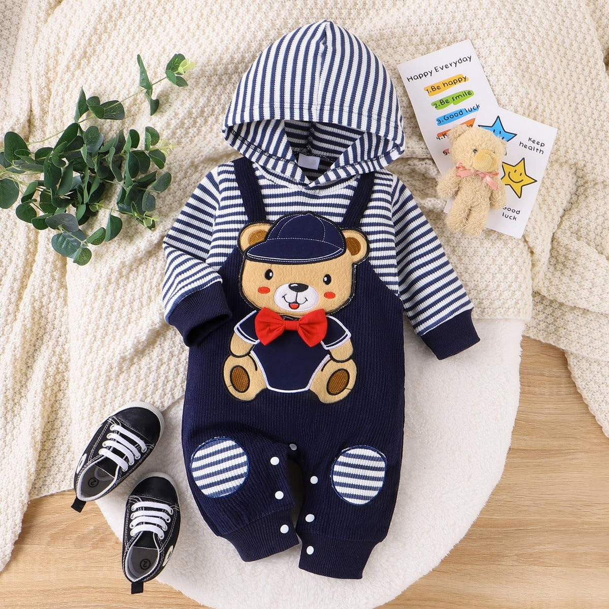 Stylish Bear Printed Long Sleeve Baby Jumpsuit Main image