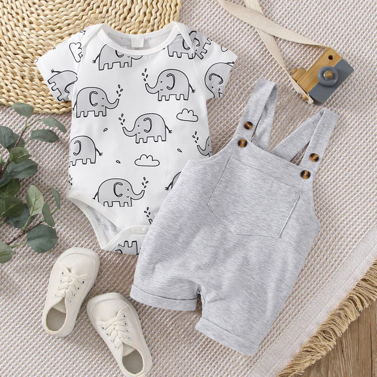 2PCS Lovely Elephant Printed Short Sleeve Baby Set Main image