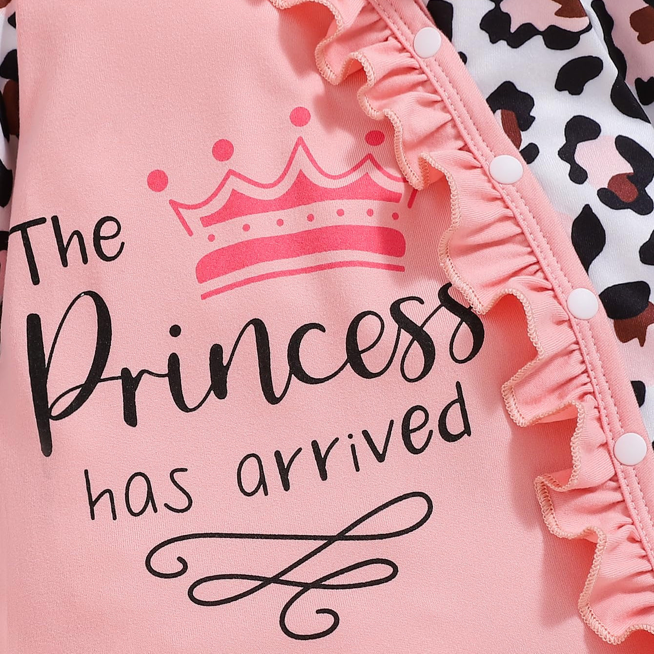 3PCS The Princess Letter Leopard Printed Long Sleeve Baby Jumpsuit