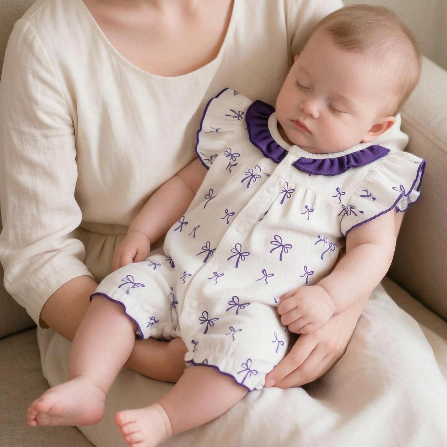 Sweet Allover Bow Print Flutter Sleeve Baby Girl Jumpsuit Secondary image