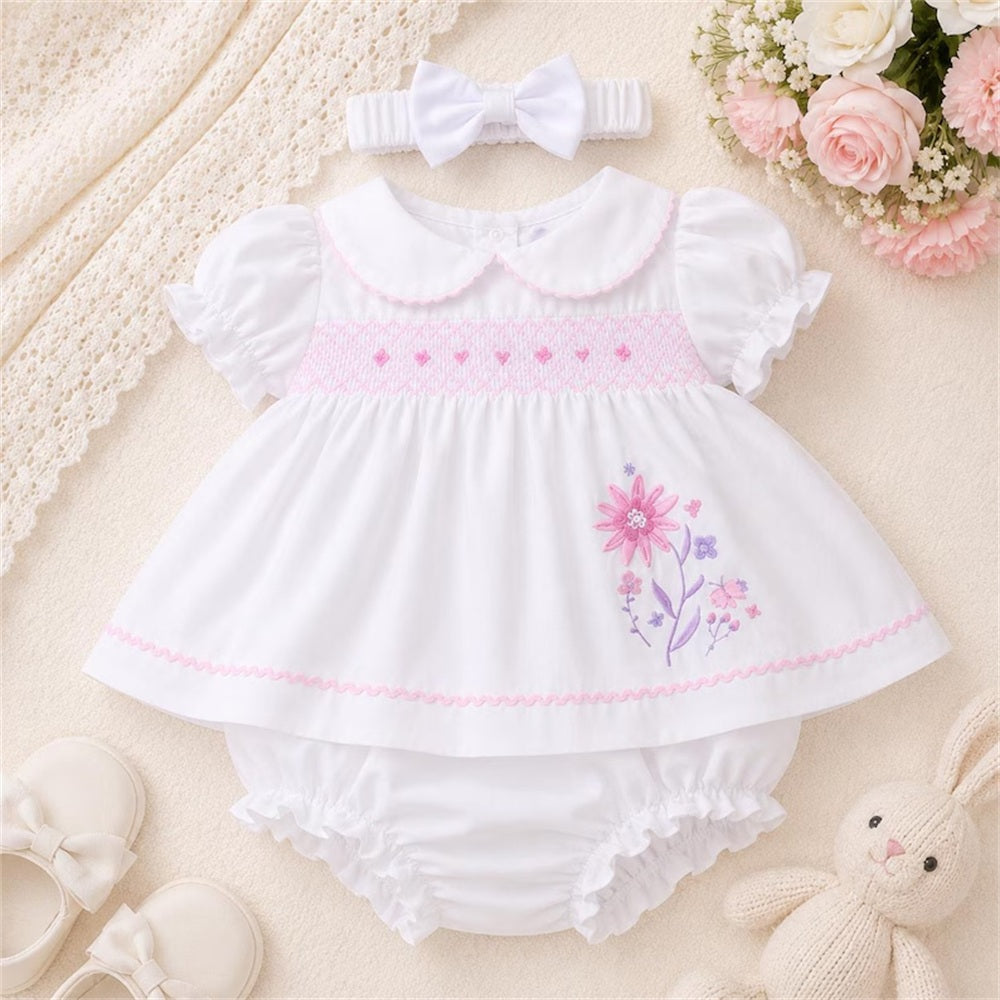 2PCS Gorgeous Short Sleeve Floral Embroidery Baby Romper Secondary image