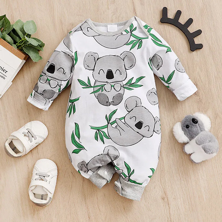 Adorable Cartoon Koala Printed Long Sleeve Baby Jumpsuit