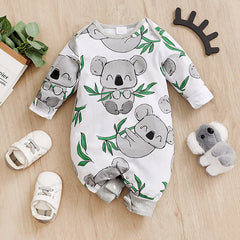 Adorable Cartoon Koala Printed Long Sleeve Baby Jumpsuit