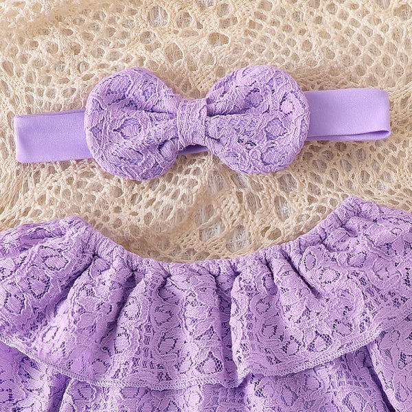 3PCS Chic Lace Top and Distressed Denim Bell-Bottom Baby Girl Set