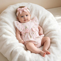 2PCS Solid Color Printed Baby Romper