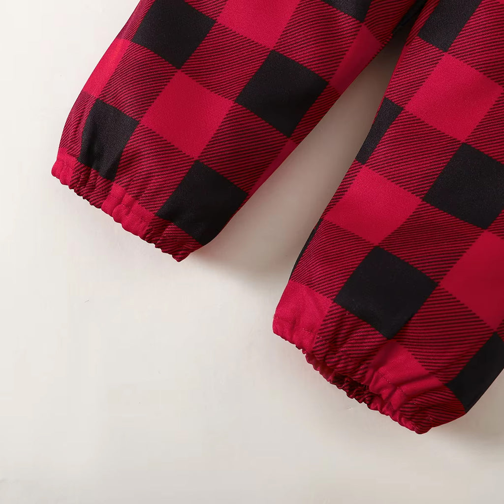 3PCS Sweet My 1st Christmas Letter Plaid Print Baby Girl Set